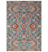 Blue and red traditional hand-tufted wool rug with Persian floral design